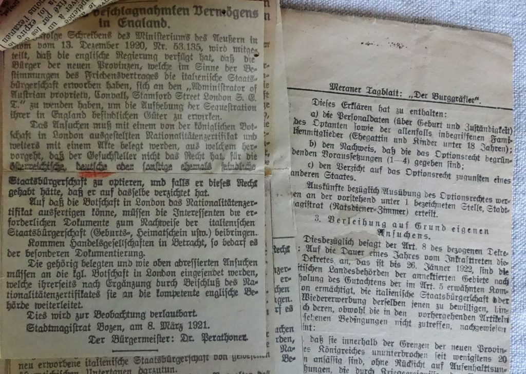 Zeitungsausschnitte rund um die Option